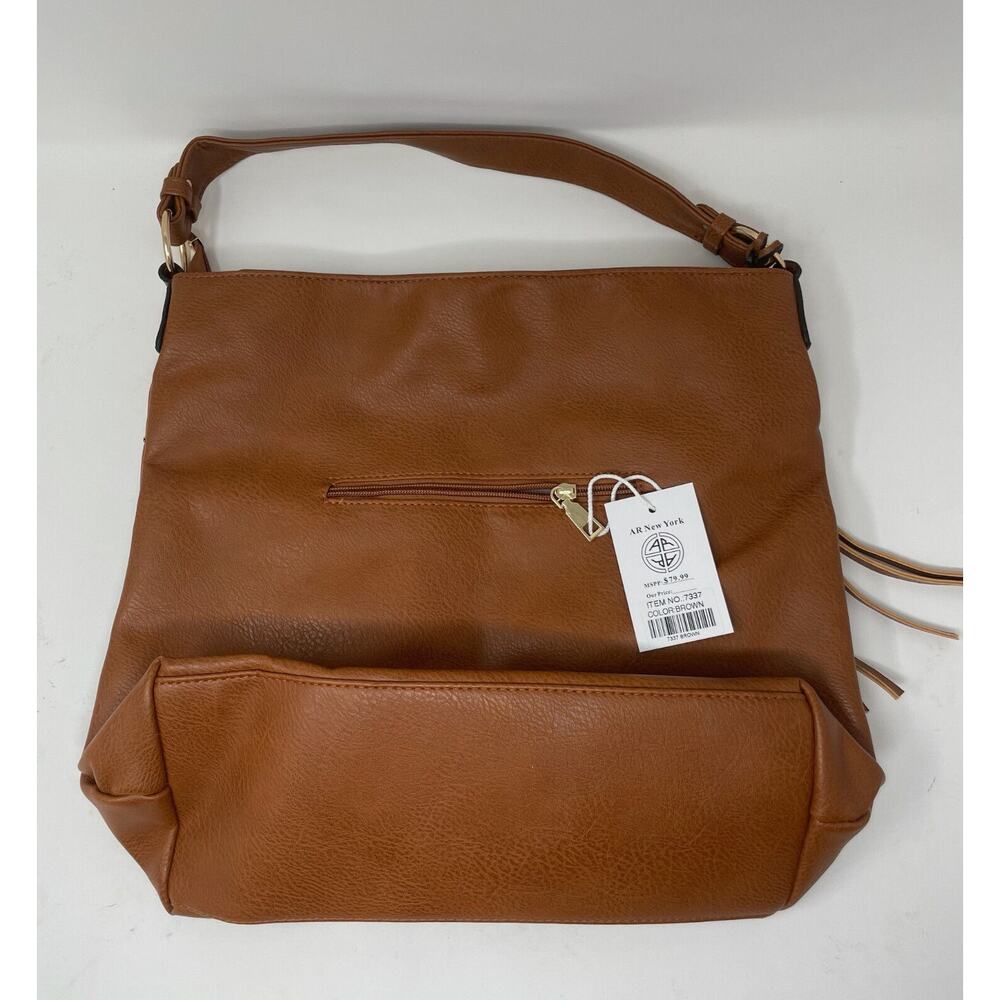 AR New York Brown Faux Leather Grommet Hobo Shoulder Bag with Tassel NWT‎ - Picture 3 of 5